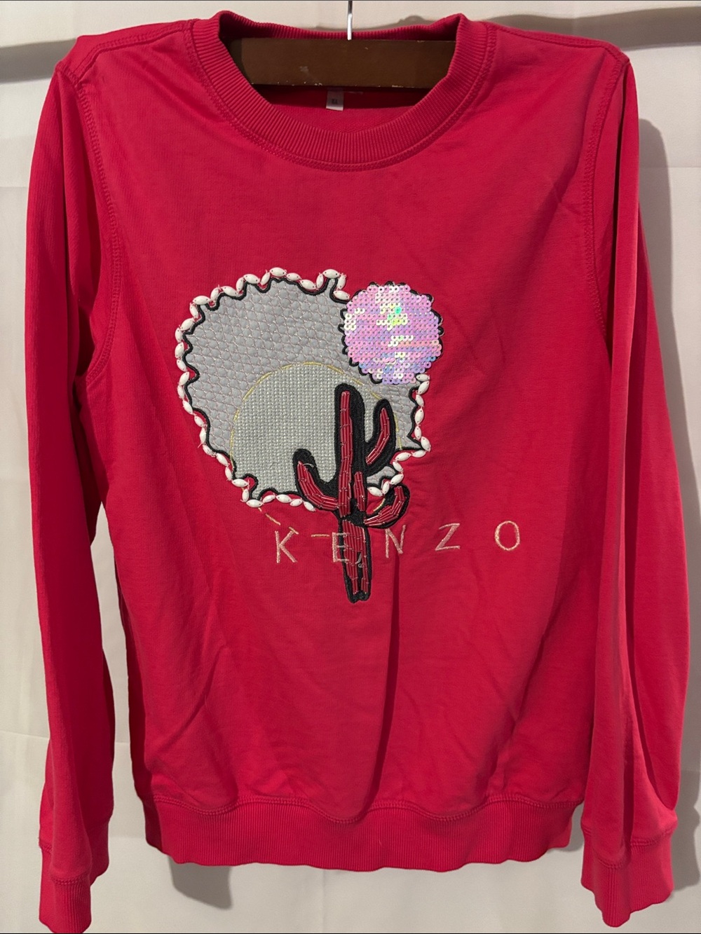 Kenzo Girls Bright Pink Sequin & Embroidered Cactus Sweatshirt